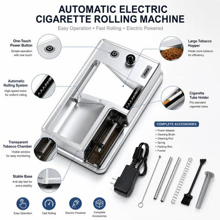 Automatic tobacco filling machine, practical cigarette rolling device for 6.5 mm and 8 mm tubes, handy smoking accessory, ideal gift idea for birthdays and Christmas celebrations.