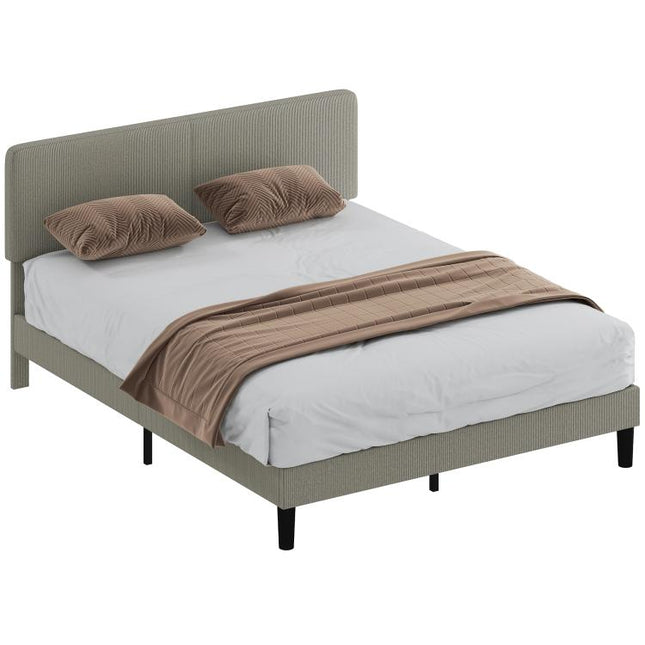160 x 200 cm bed frame, wooden slatted base, adjustable headboard, corduroy-upholstered double bed, grey