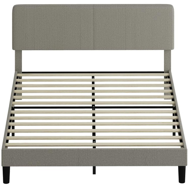 160 x 200 cm bed frame, wooden slatted base, adjustable headboard, corduroy-upholstered double bed, grey