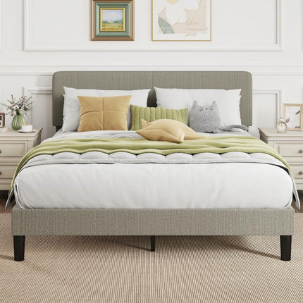 160 x 200 cm bed frame, wooden slatted base, adjustable headboard, corduroy-upholstered double bed, grey