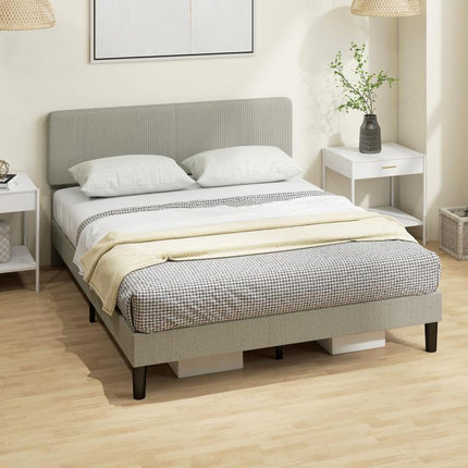 160 x 200 cm bed frame, wooden slatted base, adjustable headboard, corduroy-upholstered double bed, grey
