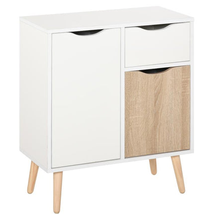 Sideboard Floor Cabinet Storage Cupboard with Drawer and Solid Wood Legs for Bedroom, Living Room, Entryway, Brown