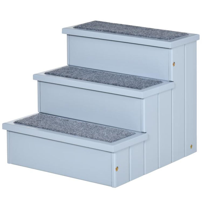 Dog Steps for Bed Sofa, 3 Step Wooden Dog Stairs for Sofa, Pet Stairs with Storage for Small Cats and Puppy, Grey