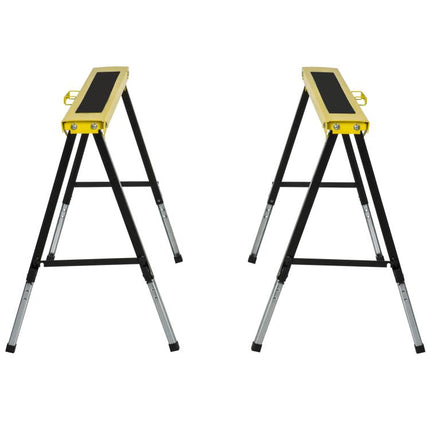 2PCS Saw Horse Twin Pack Folding Workbench Adjustable Metal Trestle Stands with Non-slip EVA Surface for Sawing Work Max Load 100kg