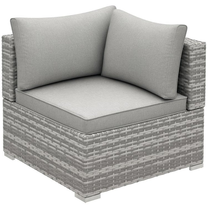 Outdoor PE Rattan Corner Sofa, Garden Wicker Furniture Single Sofa Chair w/ Cushions, Light Grey