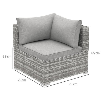 Outdoor PE Rattan Corner Sofa, Garden Wicker Furniture Single Sofa Chair w/ Cushions, Light Grey