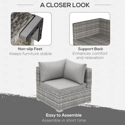 Outdoor PE Rattan Corner Sofa, Garden Wicker Furniture Single Sofa Chair w/ Cushions, Light Grey