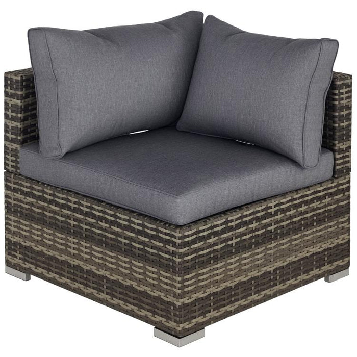 Outdoor PE Rattan Corner Sofa, Garden Wicker Furniture Single Sofa Chair w/ Cushions, Deep Grey