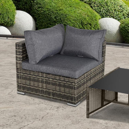 Outdoor PE Rattan Corner Sofa, Garden Wicker Furniture Single Sofa Chair w/ Cushions, Deep Grey