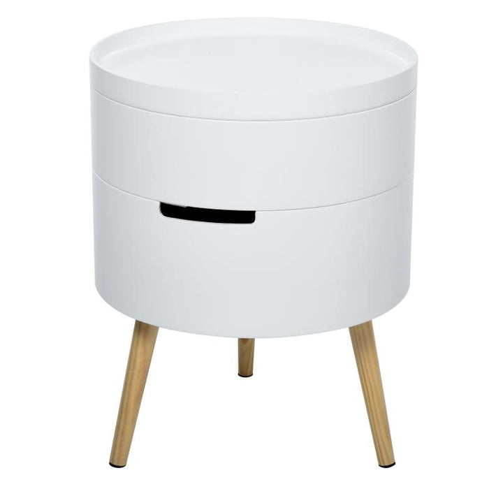 3-Tier Coffee Table, Round End Table with 2 Hidden Compartments and Detachable Tray, Side Table with Storage for Living Room, White