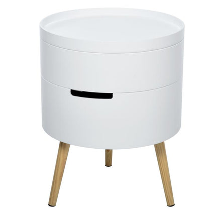 3-Tier Coffee Table, Round End Table with 2 Hidden Compartments and Detachable Tray, Side Table with Storage for Living Room, White