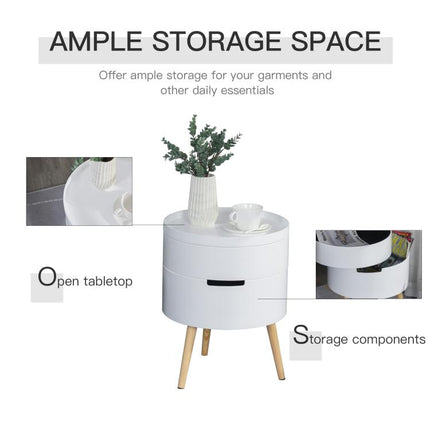 3-Tier Coffee Table, Round End Table with 2 Hidden Compartments and Detachable Tray, Side Table with Storage for Living Room, White