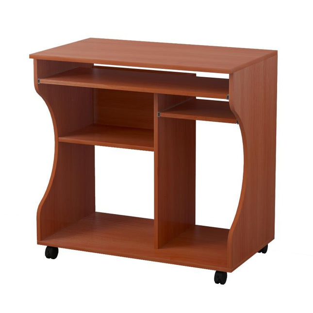 Multi-Storage Compact Work Desk, with Wheels - Cherry Wood Colour