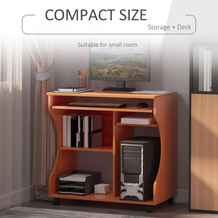 Multi-Storage Compact Work Desk, with Wheels - Cherry Wood Colour