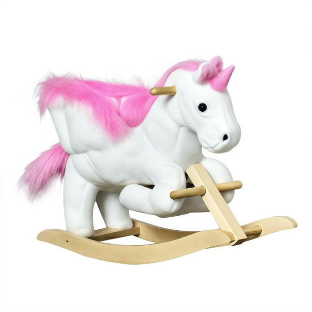 Kids Rocking Horse Unicorn Wooden Plush Ride On Chair Toy with Music 1.5-3 Years