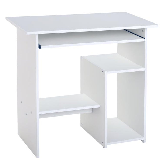 Compact Small Computer Table Wooden Desk Keyboard Tray Storage Shelf Modern Corner Table Home Office White