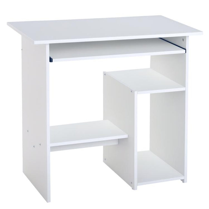 Compact Small Computer Table Wooden Desk Keyboard Tray Storage Shelf Modern Corner Table Home Office White