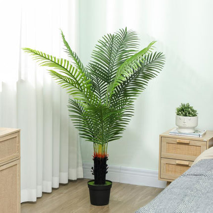 150cm Artificial Areca Palm Tree with 12 PE Leaves, Decorative Artificial Plant with Plastic Pot and Flocked Soil, Fake Plant for Home Office Decor, Green