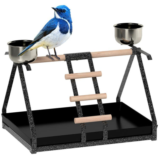Parrot Stand Bird Stand w/Wood Perch Ladder Feeder Removable Tray