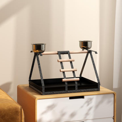 Parrot Stand Bird Stand w/Wood Perch Ladder Feeder Removable Tray