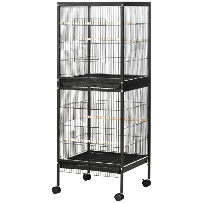Bird Cage Budgie Cage 2 In 1 Large Aviary with Wheels Removable Trays for Finch Canaries Cockatiels Black