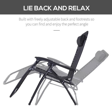 Zero Gravity Chair Metal Frame Texteline Armchair Outdoor Folding and Reclining Sun Lounger with Head Pillow for Patio Decking Gardens Camping, Black