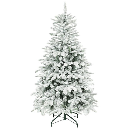 5 ft Artificial Flocked Christmas Tree with 717 Branches, Hinged Xmas Tree with Foldable Metal Stand, Easy Assembly for Home Office Decor