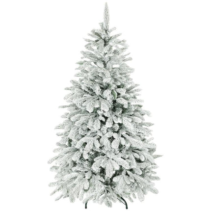 5 ft Artificial Flocked Christmas Tree with 717 Branches, Hinged Xmas Tree with Foldable Metal Stand, Easy Assembly for Home Office Decor
