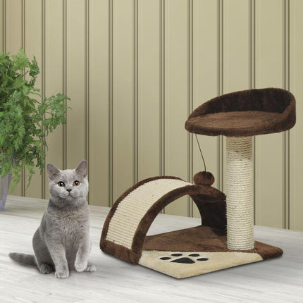 Cat Tree Scratching Scratcher Post Kitten Activity Centre Climber Hanging Ball Brown