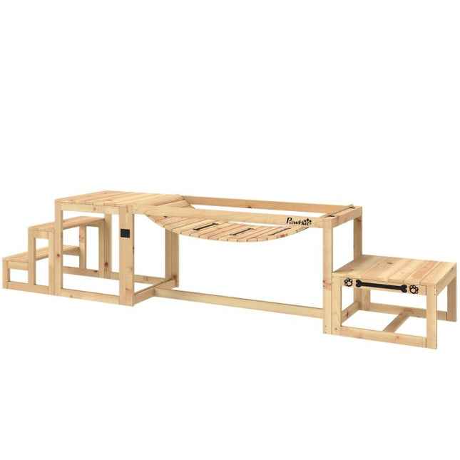 3 Pieces Wooden Dog Agility Training Equipment with Soft Bridge, Pause Platform and Pet Stair for Outdoor, Natural Wood