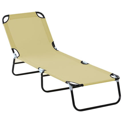 Foldable Sun Lounger with 5-Position Adjustable Backrest, Outdoor Portable Recliner Chaise Lounge Chair with Breathable Mesh Fabric, Beige