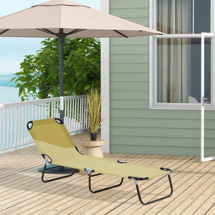 Foldable Sun Lounger with 5-Position Adjustable Backrest, Outdoor Portable Recliner Chaise Lounge Chair with Breathable Mesh Fabric, Beige