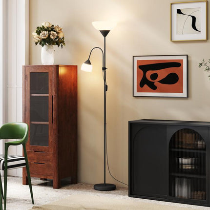 LED Floor Lamp for Living Room, 180cm Tall Standing Lamp, Mother and Child Uplighter with Adjustable Gooseneck, Black