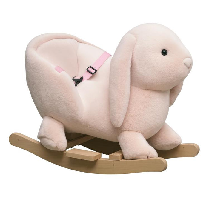 Kids Rocking Rabbit, Plush Rocking Horse Ride-On w/ Sound, Wood Base, Seatbelt, for Ages 18-36 Months, Pink