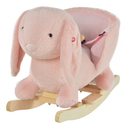 Kids Rocking Rabbit, Plush Rocking Horse Ride-On w/ Sound, Wood Base, Seatbelt, for Ages 18-36 Months, Pink