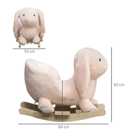Kids Rocking Rabbit, Plush Rocking Horse Ride-On w/ Sound, Wood Base, Seatbelt, for Ages 18-36 Months, Pink