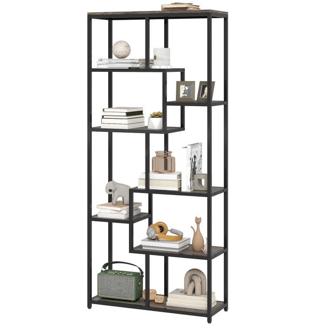 Seven-Tier Geometric Bookcase - Grey/Black