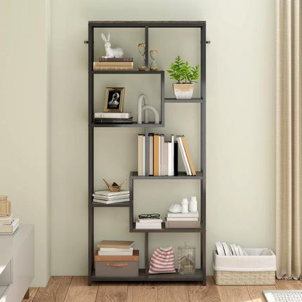 Seven-Tier Geometric Bookcase - Grey/Black