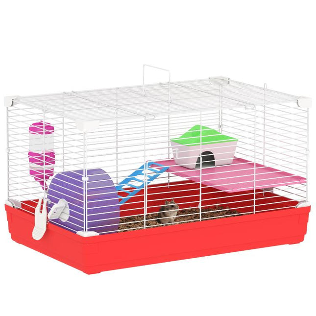 Hamster Cage, Small Gerbil Cage 2 Tiers Portable w/ Handle, Exercise Wheel, Water Bottle, Dishes
