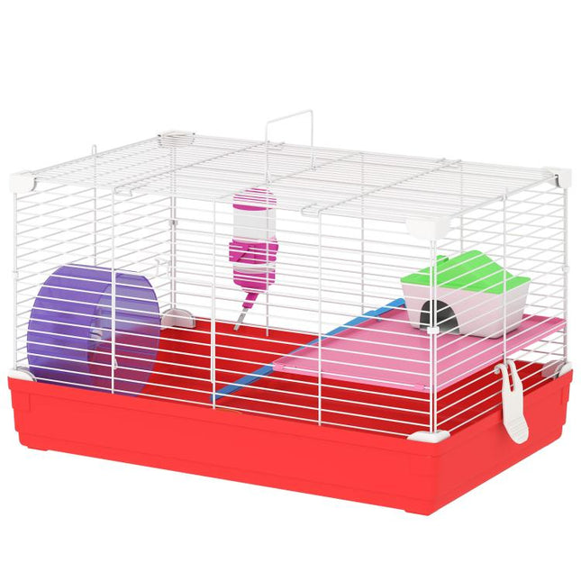 Hamster Cage, Small Gerbil Cage 2 Tiers Portable w/ Handle, Exercise Wheel, Water Bottle, Dishes