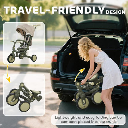 5 in 1 Kids Trike with Adjustable Backrest, Toddler Tricycle with Push Handlebar, Adjustable Backrest, Dark Green