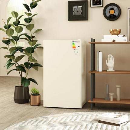 Under Counter Fridge, 91L Small Fridge with Chiller Box, Removable Shelf, Reversible Door, Adjustable Legs, Mini Refrigerator, Beige