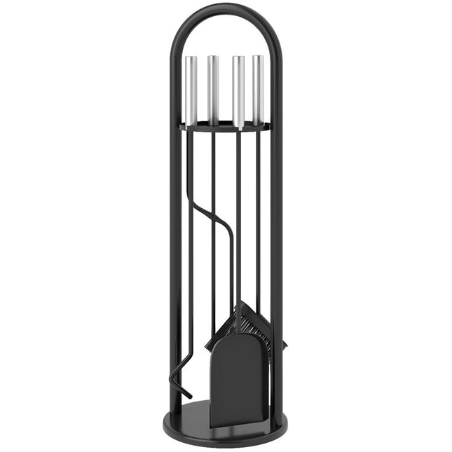 5 Pieces Fireplace Tools Set, Metal Fireplace Accessories Fireside Companion Set with Broom, Shovel, Poker and Bucket, Silver