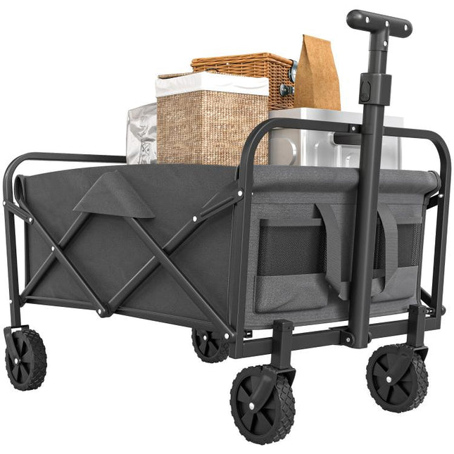 62L Festival Trolley on Wheels, Garden Folding Trolley Cart, 120kg Heavy Duty Collapsible Folding Wagon with Adjustable Handle and Carrying Bag for Beach, Camping, Festival, Grey