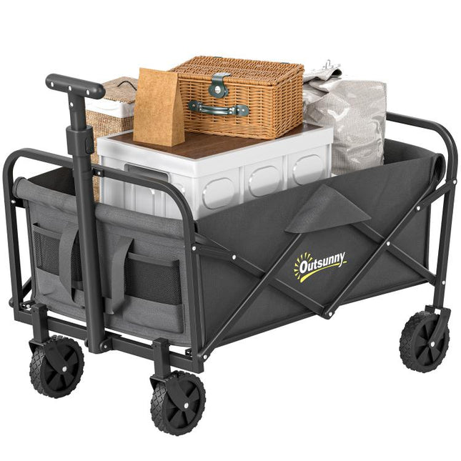 62L Festival Trolley on Wheels, Garden Folding Trolley Cart, 120kg Heavy Duty Collapsible Folding Wagon with Adjustable Handle and Carrying Bag for Beach, Camping, Festival, Grey