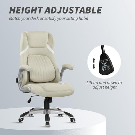 Linen-Look Office Chair, with Adjustable Height and Tension - Beige
