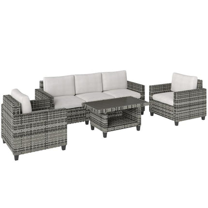 Six-Piece Modular Rattan Sofa Set - Light Grey