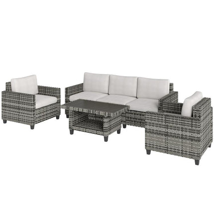 Six-Piece Modular Rattan Sofa Set - Light Grey