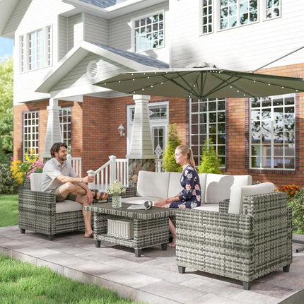 Six-Piece Modular Rattan Sofa Set - Light Grey