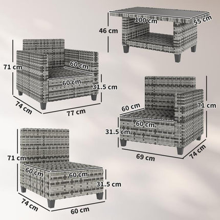 Six-Piece Modular Rattan Sofa Set - Light Grey
